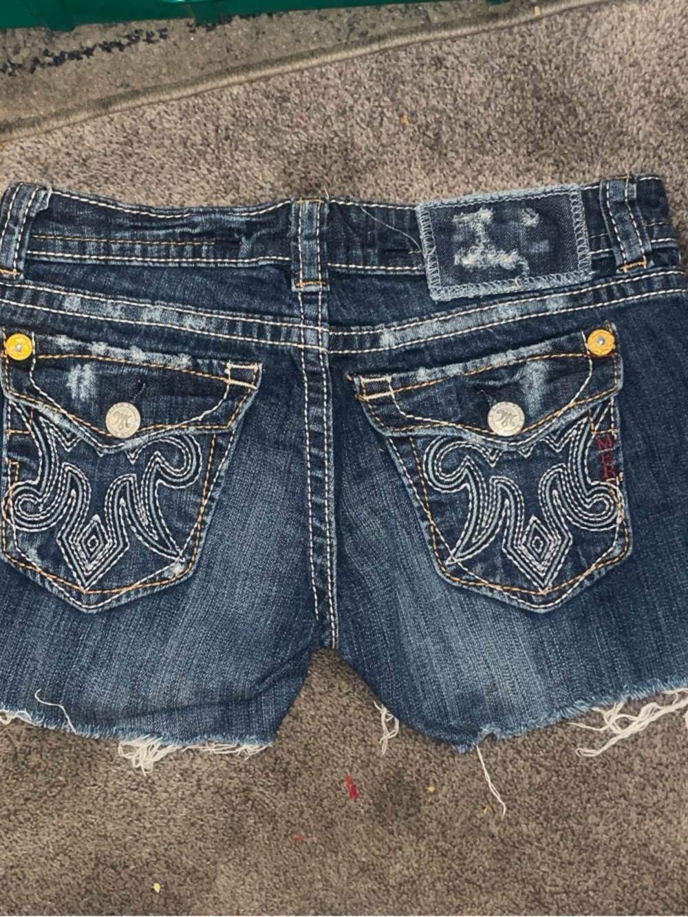 Dark Blue MEK Denim Cutoff Shorts with Embroidered Back Pockets Size 26